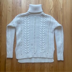 Ann Taylor Wool and Alpaca Blend Ivory Cable Knit Turtleneck Sweater